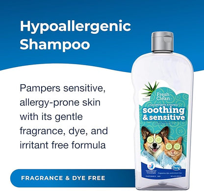 PetAg Fresh _ Clean Soothing & Sensitive Pet Shampoo - 18 oz - Hypoallergenic & Tearless Pet Shampoo for Dogs, Cats & Small Animals with Aloe & Vitamin E - Fragrance Free