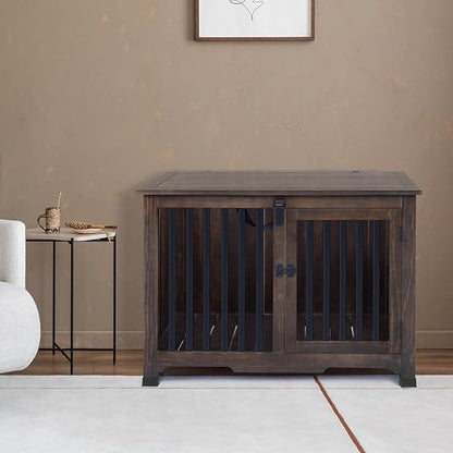 Wooden Dog Crate Furniture,Foldable and Portable Dog Kennel Furniture Indoor,Decorative Dog Crate End Table No Assembly.(Large,Rustic Brown)