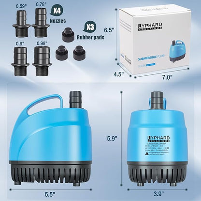 LYPHARD AQUARIUMS 85W Submersible Water Pump, 872GPH High Lift 10.8ft Aquarium Pumps for Fish Tank, Pond, Fountain, Hydroponics, Waterfall