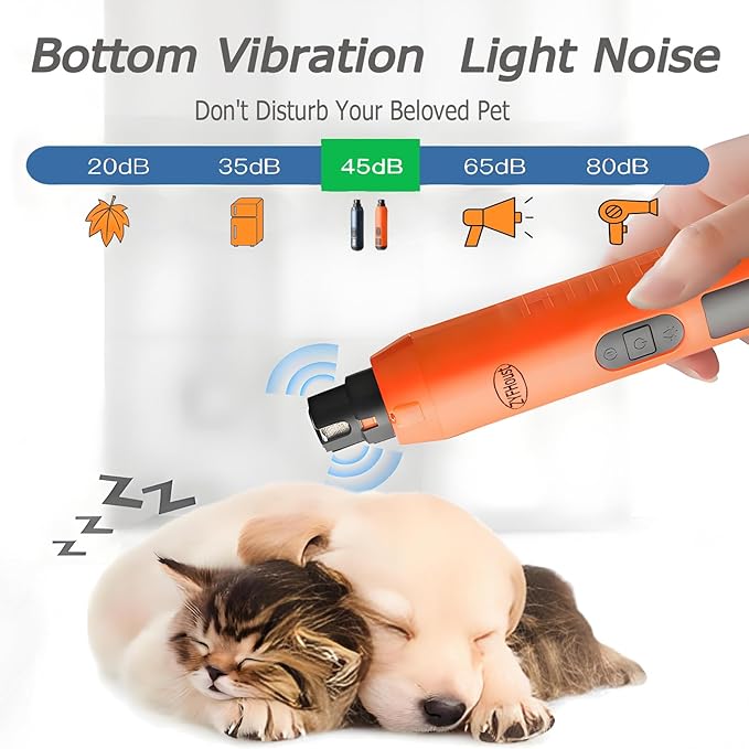 Dog Nail Trimmers, 5-Speed Professional Quiet Electric Dog Nail Grinder with 2 LED Lights, 2 Grinding Wheels, Type-C Rechargeable for Medium Small Large Dogs and Cat (Orange)