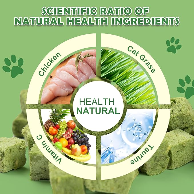 Cat Grass Treats Cubes - 80g Natural Freeze Dried Cat Grass Teething Stick Cat Treats Snacks Edible Cat Chew Toys for Hairball Removal Teeth Cleaning