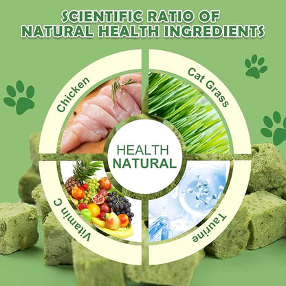 Cat Grass Treats Cubes - 80g Natural Freeze Dried Cat Grass Teething Stick Cat Treats Snacks Edible Cat Chew Toys for Hairball Removal Teeth Cleaning