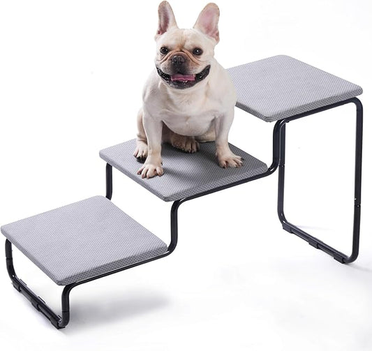 Dog Stairs for Large and Small Dogs, Extra Wide Metal Frame Dog Steps for Bed and Couch, Stable and Durable (Light Grey, 20.9‘’H (Extra Wide), 3)