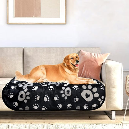 Dog Blanket, Soft Fleece Dog Blankets for Large Dogs, Fluffy Flannel Pet Cat Puppy Blanket Mat Cover for Bed Couch, Cute Paw Print Throw Blanket for Dogs, Black 50"X40"