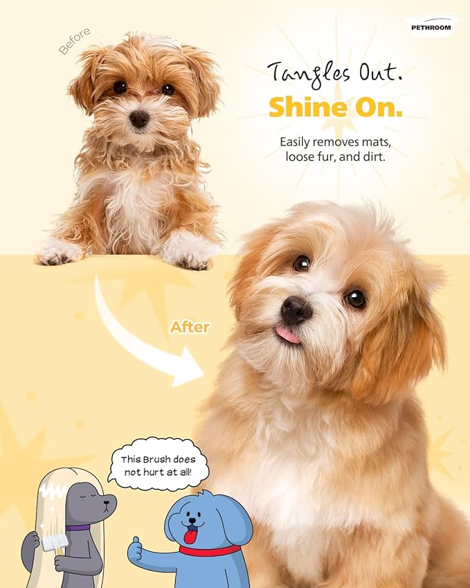 [PETHROOM] Healing Slicker Brush | Pet Brush | Dogs & Cats | Goldendoodle Brush | Coated Tips for Gentle Grooming | Dog Brush for Shedding | Long-Haired or Curly-Haired Dogs, White & Yellow