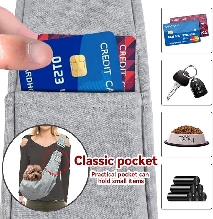 Dog Carrier Sling, Adjustable Shoulder Strap Dog Carriers for Small Dogs, Puppy Carrier Purse for Pet Cat with Front Zipper Pocket Safety Belt Machine Washable Holder