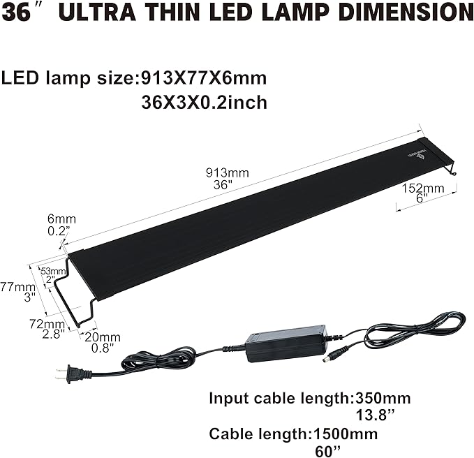 WaterRebirth Wireless Remote Full Spectrum Aquarium LED Light Strip - Ultra-Thin Design with Timer & RGB Modes for Fish Tank Plants(36-42“)