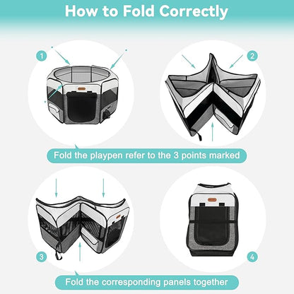 Dog Playpen, Portable Pet Play Pen Foldable Carrying Case, Puppy Pens Outsid for Small Cat Indoor/Outdoor, Removable Mesh Shade Cover