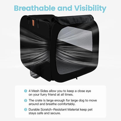 Folding Soft Dog Crate, Collapsible Dog Crate for Large Dogs, Portable Travel Dog Crate, 36"x25"x25" Dog Carrier Travel Bag with Upgrade Fleece Pad