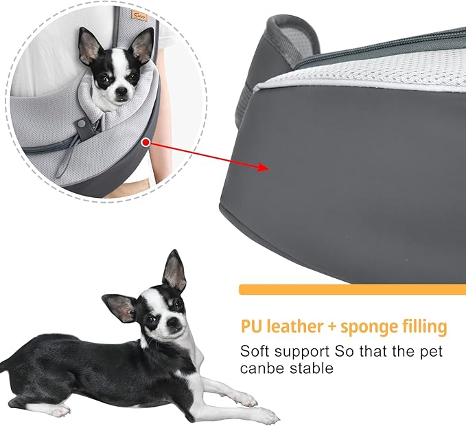 Cuby Pet Sling Carrier for Small Dogs Cats,Drawstring & Zipper & Special Security Hook Triple Designs for Pets' Securty,Breathable Mesh Travel Cat Carrier Bag with Adjustable Shoulder Strap (S Grey)
