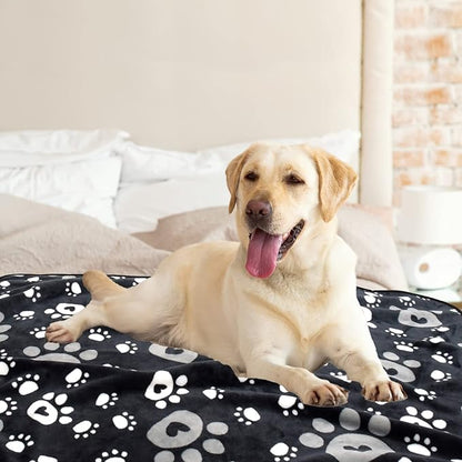 Dog Blanket, Soft Fleece Dog Blankets for Large Dogs, Fluffy Flannel Pet Cat Puppy Blanket Mat Cover for Bed Couch, Cute Paw Print Throw Blanket for Dogs, Black 50"X40"