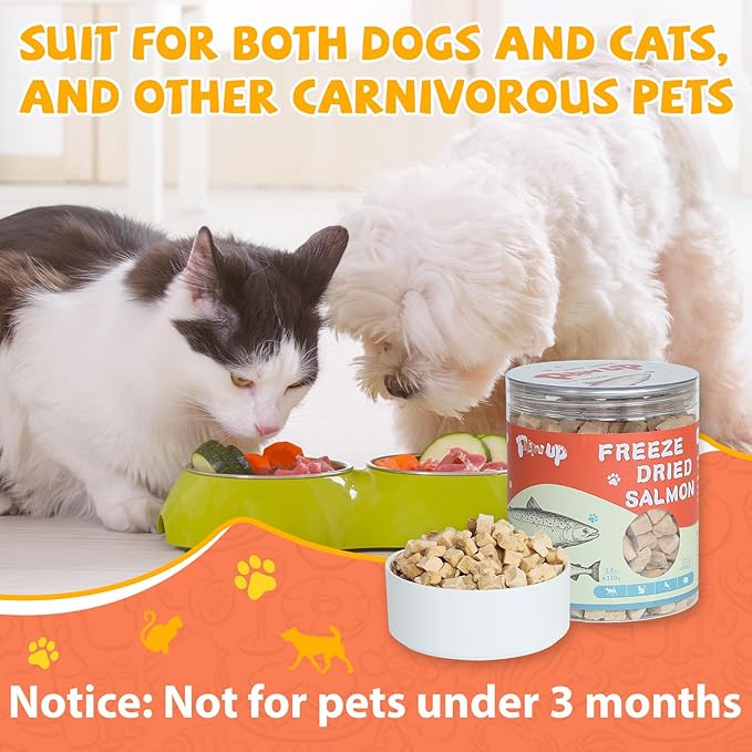 Freeze Dried Salmon Cat Treats, Dog Single Ingredient Raw Food Topper, Healthy Training Treats for Dogs, Cats, 3.8 oz