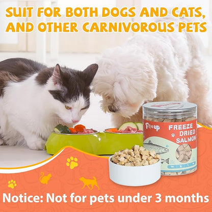 Freeze Dried Salmon Cat Treats, Dog Single Ingredient Raw Food Topper, Healthy Training Treats for Dogs, Cats, 3.8 oz