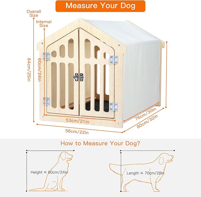 Dog House Indoor for Small Dogs & Medium Dogs 30_x21_x24_, Wooden Board & Oxford Fabric & Felt Mat, Lockable Door, Easy Assembly, Wooden Color
