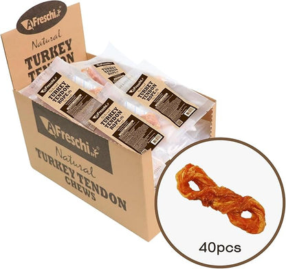 Afreschi Natural Turkey Tendon Rope (S) 40 Units/Box, Dog Treats for Signature Series, All Natural Human Grade Puppy Chew, Turkey Sourced from USA, Hypoallergenic, Rawhide Alternative