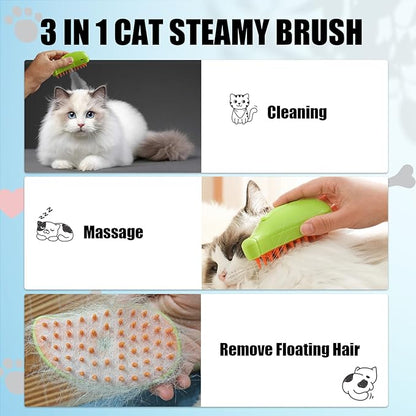 Cat Steam Brush with Water Steamy Pet Brush Spray Misty Cat Brush for Deshedding with Charging Cable Silicone ALD-001-G (Banana Green)