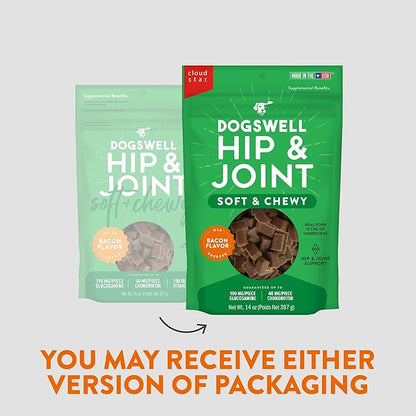 DOGSWELL Hip & Joint Soft & Chewy Dog Treats, Bacon, 14 oz. Bag