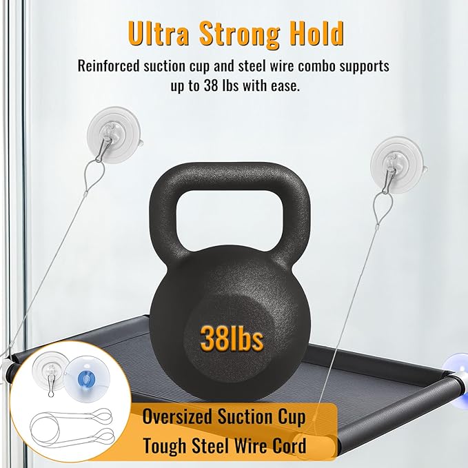 2 Pack Cat Window Perches, Easy Mounted Cat Hammock Window with 6 Strong Suction Cups, Black Mesh Fabric and Canvas Pads, Window cat Bed for Large Cats and Kittens, 38Lbs Load Capacity