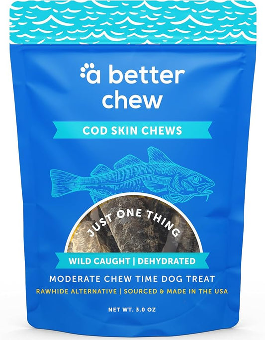 A Better CHEW  Wild Caught Cod Skin Dog Treats | Sourced and Made in The USA, Single Ingredient, Dehydrated | Natural, Healthy Alternative to Rawhides + Bully Sticks, Long Lasting Chew