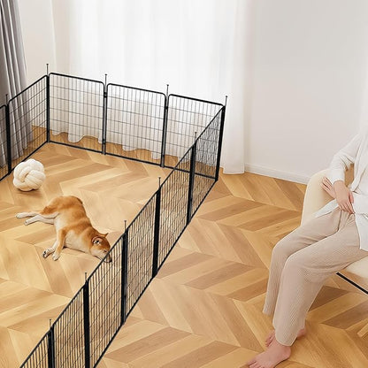 Amazon Basics Dog Playpen, 8 Panels Metal Fence with Door, Foldable for Indoor and Outdoor Use, Suitable for Small to Medium Sized Dogs, 42 Inch Height, Black