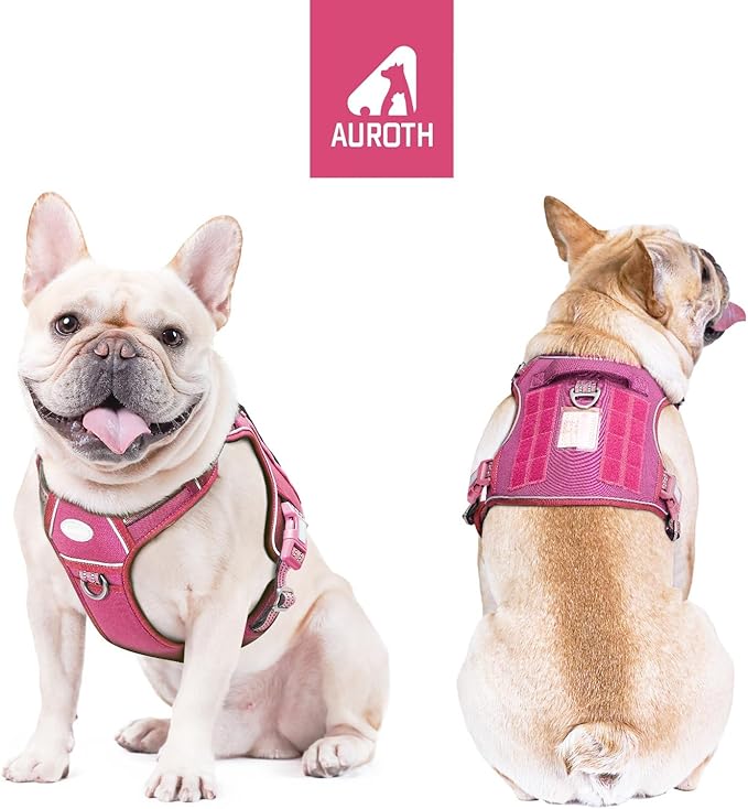 Auroth Tactical Dog Harness for Large Dogs No Pull Adjustable Pet Harness Reflective K9 Working Training Easy Control Pet Vest Military Service Dog Harnesses Rose Red S