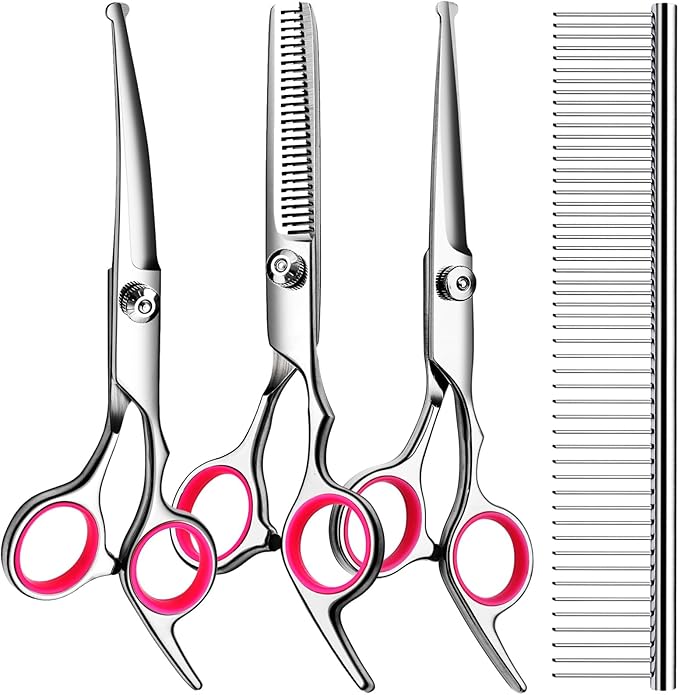5 in1 Dog Grooming Scissors Kit, Professional Dog Scissors for Grooming with Safety Round Tips, Titanium Coated Grooming Shears for Dogs Cat Pet At Home