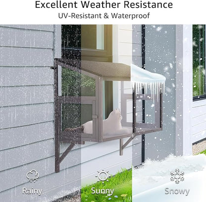 beeNbkks Prevent Conditioned Air Loss, Bug Proof Cat Catio, Window Cat House with Clear Acrylic Screens, Outdoor Enclosure for Indoor Pets, Expandable Wooden Perch, Safe Comfortable Haven for Pets