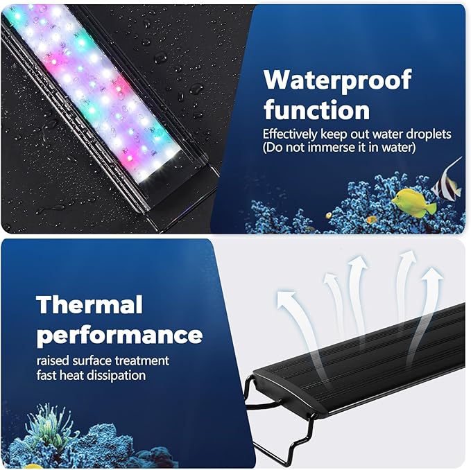 Tatub 16W LED Aquarium Light for 24"-30" Fish Tank, Full Spectrum Fish Tank Light with White Blue Red Green LEDs, 10 Levels of Brightness，Timer Auto On/Off