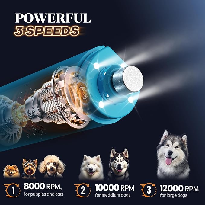 YABIFE 4-Lights Dog Nail Grinder, Easy Quick Locate Dog Nail Trimmers, for Puppy Paw Toenails or Pets from Small, Medium to Large, with Travel Lock, Whisper Quiet, Heavy Duty 3 Speeds