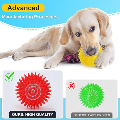 VITEVER 3 Colors 4.5” Heavy Duty Squeaky Dog Toy Balls for Medium Large Dogs, Dog Chew Toys for Teething, Spiky Dog Balls for Aggressive Chewers, Durable Dog Toys for Teeth Cleaning and Training