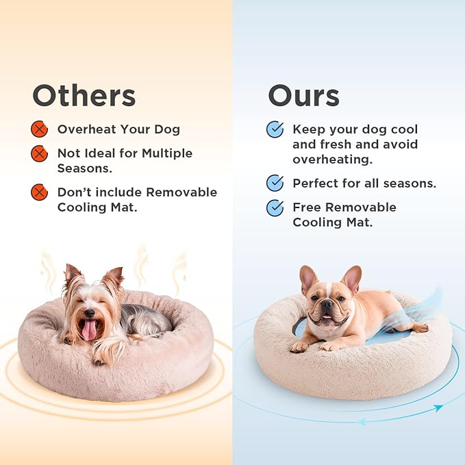Small Donut Dog Bed, Calming Dog Bed Washable Ideal for Small to Large Dogs and Cats & Round Dog Bed,Anti-Anxiety Multiple Sizes (Beige, Combo Small (23" L x 23" W x 7" Th))