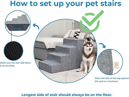 Best Pet Supplies Dog Stairs for Small Dogs & Cats, Foam Pet Steps Portable Ramp for Couch Sofa and High Bed Non-Slip Balanced Indoor Step Support, Paw Safe No Assembly - Dark Gray Linen, 3-Step