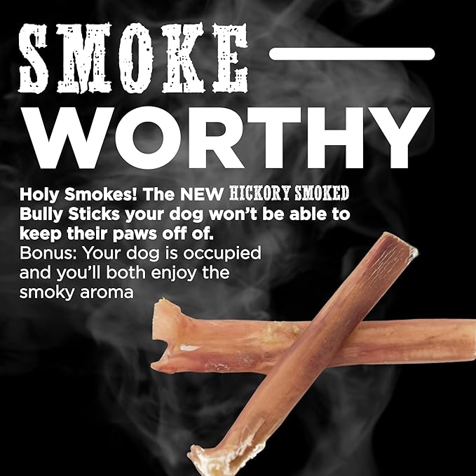 Premium Hickory Smoked 100% Natural 4 Inch Bully Sticks for Dogs - Odor Free with Smoky Aroma - No Additives, Free-Range Grass-Fed Beef, Grain-Free Rawhide-Free - Mini Bully Sticks, 10 Pack