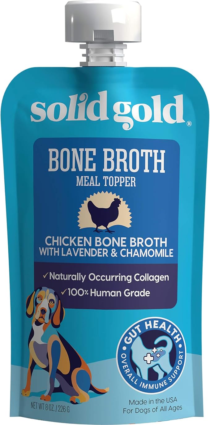 Solid Gold Chicken Bone Broth for Dogs - Grain Free Dog Food Topper Rich in Collagen and Superfoods - Nutrient Dense Dog Gravy Topper for Dry Food - Promotes Gut Health and Hydration - 12 Pack