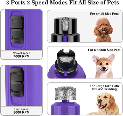BOUSNIC Dog Nail Grinder with 2 LED Light - Super Quiet Pet Nail Grinder Powerful 2-Speed Electric Dog Nail Trimmer File Toenail Grinder for Puppy Small Medium Large Breed Dogs & Cats (Purple)