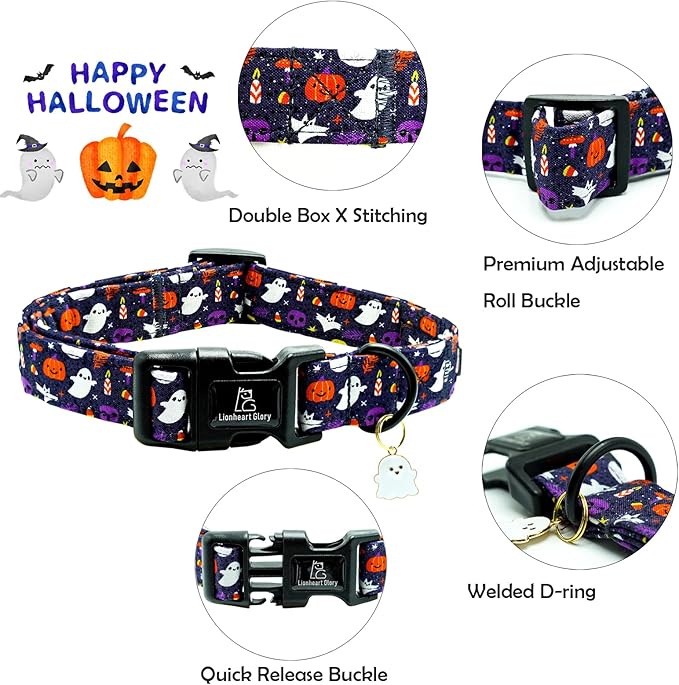 Lionheart glory Dog Collars Fall Halloween Pumpkin Collar Dog Heavy Comfortable Adjustable Dog Collar for Small Collar Dogs Girls or Boys Dog Collar Cute Pet Gift