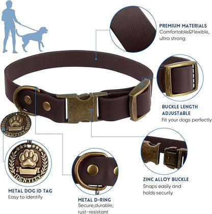 Wisedog Dog Collar and Leash Set, Waterproof Adjustable Puppy Collars with Cute Tag 6FT Dog Leash with Poop Bag for Small Medium Large Dogs (L(Collar:14"-22";Leash:5 ft), Brown)