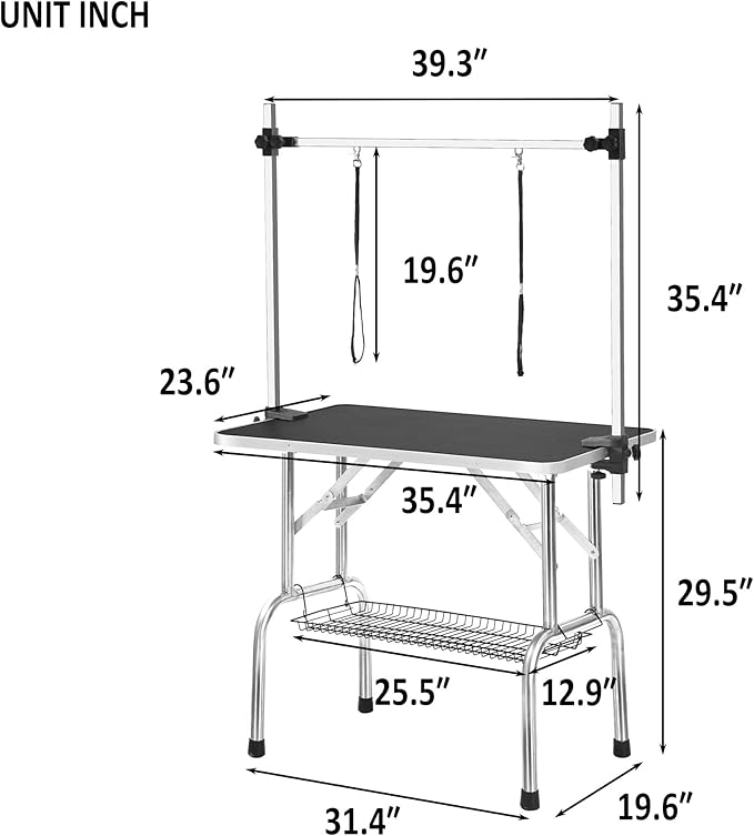 36" Dog Grooming Table, Folding Pet Grooming Table With Arm & Nosse & Mesh Tray For Bathing, Trimming, Drying, Grooming, Maximum Capacity Up To 330 Lbs