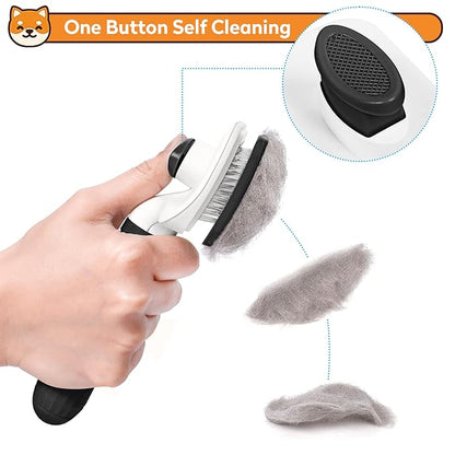 Dog & Cat Brush, Black Self Cleaning Slicker Brush for Pets, Upgraded Dog Brush for Shedding Massaging and Grooming, Removes Loose Undercoat & Portable Comb for Long Short Haired Dogs