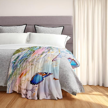 Enchanted Garden Butterflies Throw Blanket - Soft, Cozy, Lightweight Flannel - Warm, Plush, Fuzzy Decor for Couch, Office, Travel - Vibrant Flower and Butterfly 40×50 Inch