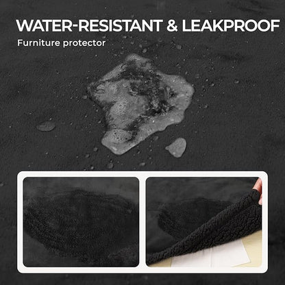Waterproof Pet Blanket, Liquid Pee Proof Dog Blanket for Sofa Bed Couch, Reversible Sherpa Fleece Furniture Protector Cover for Small Medium Large Dogs Cats, Black X-Largeï¼85" x 57"ï¼
