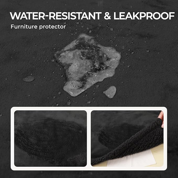 Waterproof Pet Blanket, Liquid Pee Proof Dog Blanket for Sofa Bed Couch, Reversible Sherpa Fleece Furniture Protector Cover for Small Medium Large Dogs Cats, Black Smallï¼40" x 28"ï¼