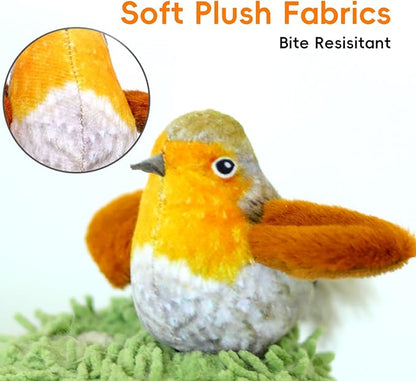 Catnip Cat Toys Satisfy Cat's Natural Hunting Instintion for Indoors Cats Feather Toys Interactive with Lifelike Chirp Sound Chirping Bird Kitten Toy Real Feather(Green Bird)