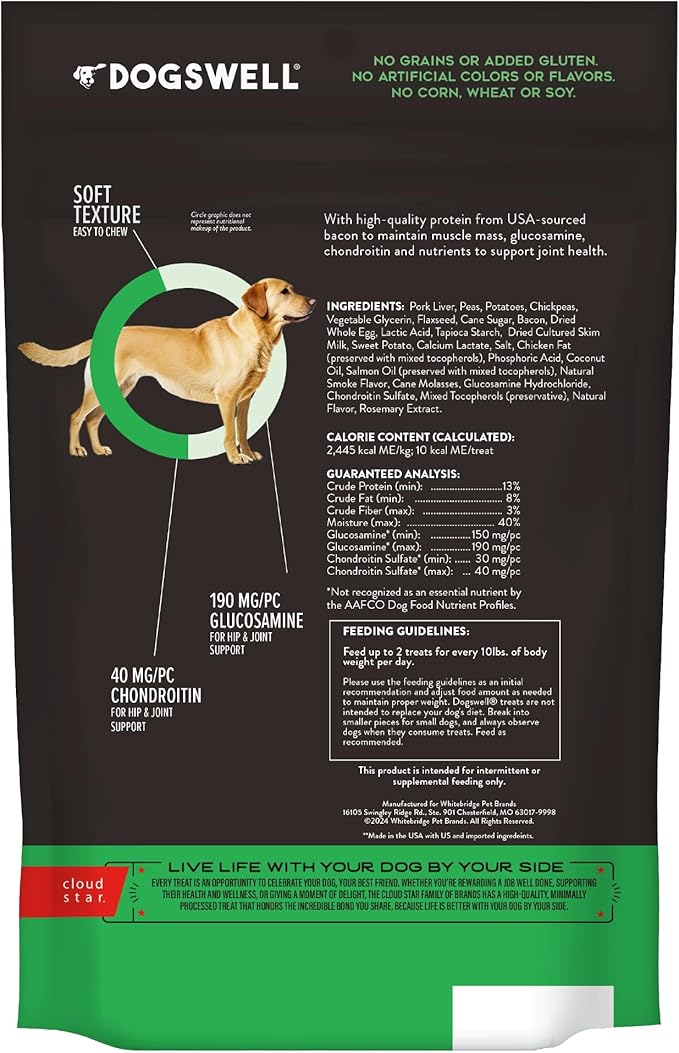 DOGSWELL Hip & Joint Soft & Chewy Dog Treats, Bacon, 14 oz. Bag