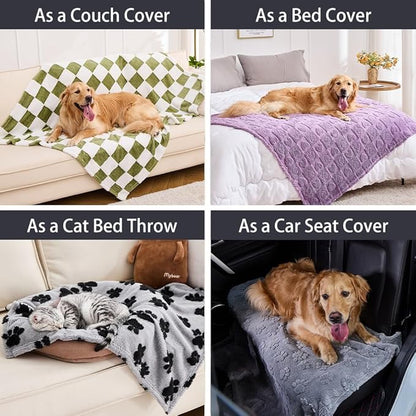 Qeils Jacquard Dog Blankets for Large Dogs, Cozy Calming Cat Blankets Washable, 280GSM Coral Fleece Plush Fluffy Throw Blanket, Sage Green Checkered, 30x40IN