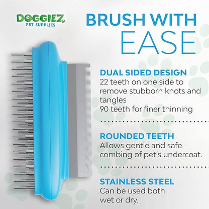2-in-1 Dog Brush for Shedding & Undercoat Rake Dog Hair Brush - Cat Grooming Supplies Long Hair Dog Deshedding Brush - Dog Grooming Brush - Pet Brushes for Dogs - Short Haired Fur, Long Hair Cat Brush