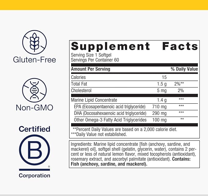 Metagenics OmegaGenics EPA-DHA 1000 mg - High Potency Omega-3 Fish Oil Supplement for Heart, Brain & Joint Health* - Sustainably Sourced - 60 Softgels
