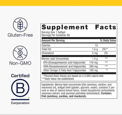 Metagenics OmegaGenics EPA-DHA 1000 mg - High Potency Omega-3 Fish Oil Supplement for Heart, Brain & Joint Health* - Sustainably Sourced - 60 Softgels