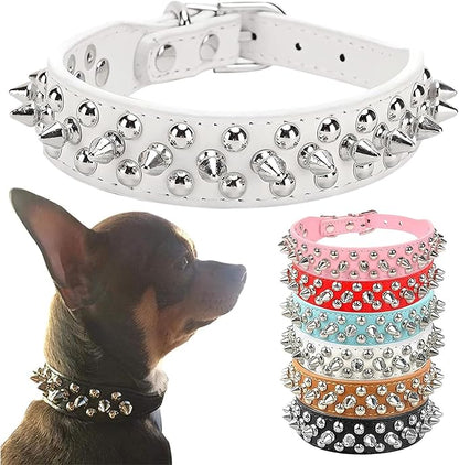 PETCARE Spiked Dog Collar White Soft Pu Leather Funny Mushrooms Rivet Spike Studded Puppy Collar Adjustable Outdoor Pet Dog Collar for Small Medium Large Dogs Cats Chihuahua Pug Pit Bull Dog Collars