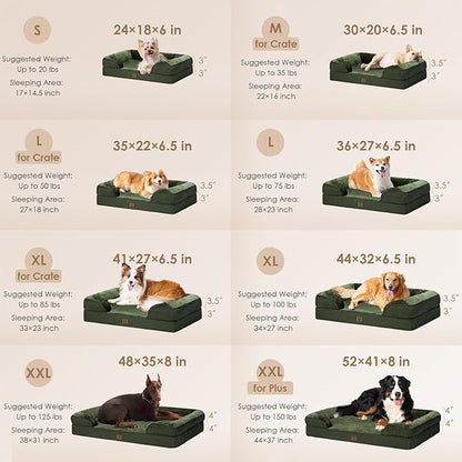 EHEYCIGA Orthopedic Dog Bed for Small Dogs, Waterproof Memory Foam Small Dog Beds with Sides, Non-Slip Bottom and Egg-Crate Foam Medium Dog Couch Bed with Washable Removable Cover, Dark Green